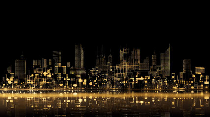 Wide view night city. Glowing night city view form far away. Generated AI.