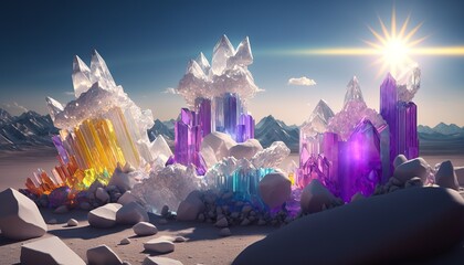 Colorful crystals . Creative illustration. (Ai Generate)