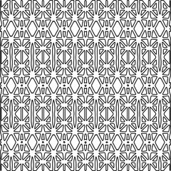 Stylish texture with figures from lines.
Abstract geometric black and white pattern for web page, textures, card, poster, fabric, textile. Monochrome graphic repeating design.