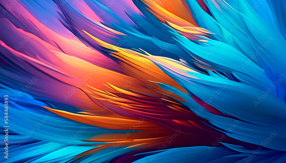 Poster abstract background consisting of painted bright feathers, artistic background drawn in the style of
