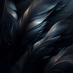 background consisting of black crow feathers, artistic background drawn from dark crow feathers square, generative ai