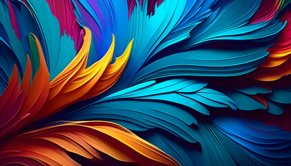 abstract background consisting of painted bright feathers, artistic background drawn in the style of multi-colored chic feathers, generative ai