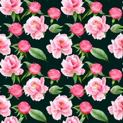Tuinposter background with painted beautiful peonies. Watercolor floral seamless pattern.  © Vero