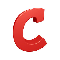 Red alphabet letter c in 3d rendering