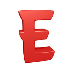 Red alphabet letter e in 3d rendering
