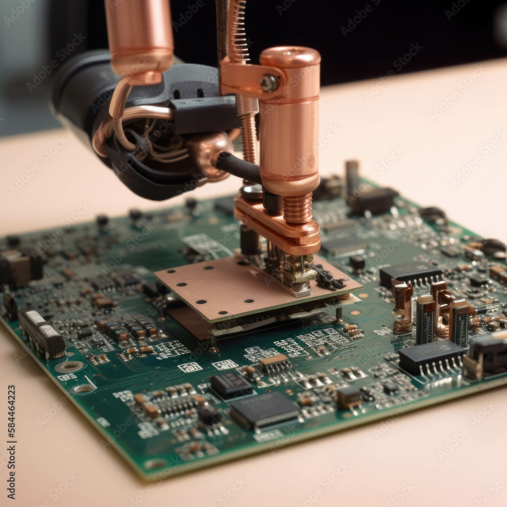 Aufkleber a robotic arm delicately placing a component on a circuit board before sweeping onto the next task w