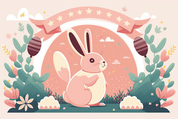 Easter pink banner template with flat design. Generative AI.