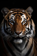 Portrait of a tiger on black background (Ai generative)