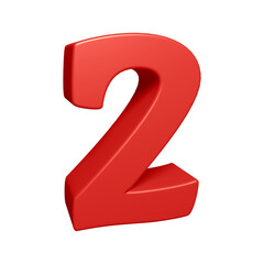 Red number 2 in 3d rendering for math, business and education concept