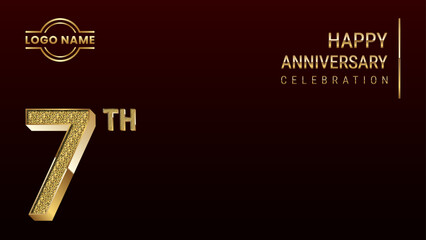 7th Anniversary template design concept with golden number. Vector Template