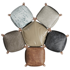 Top view of leather ottomans set