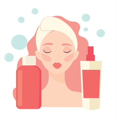 woman applying make up. skin care . girl and skin care. beautiful skin care vector illustration