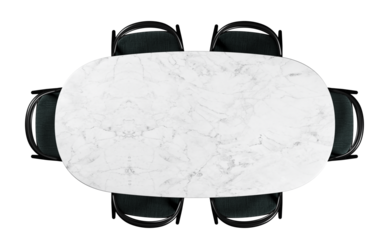 Top view of marble dining table with chairs