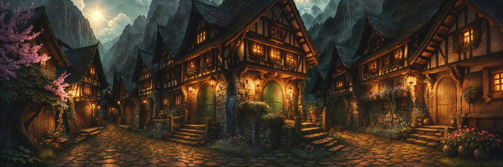 Houses in a fairy tale village 