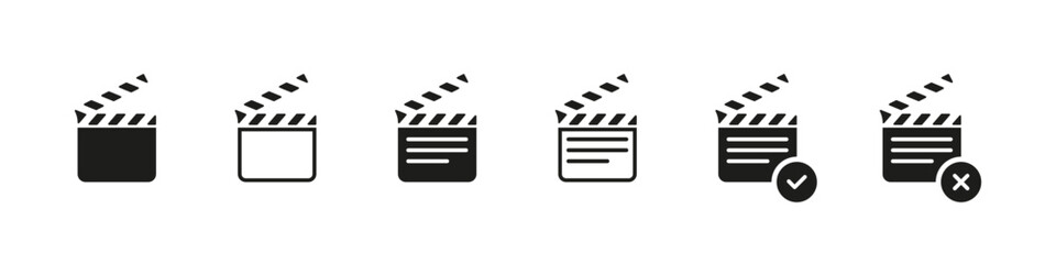 Clapperboard vector icon set. Action, movie symbol of clapper board.