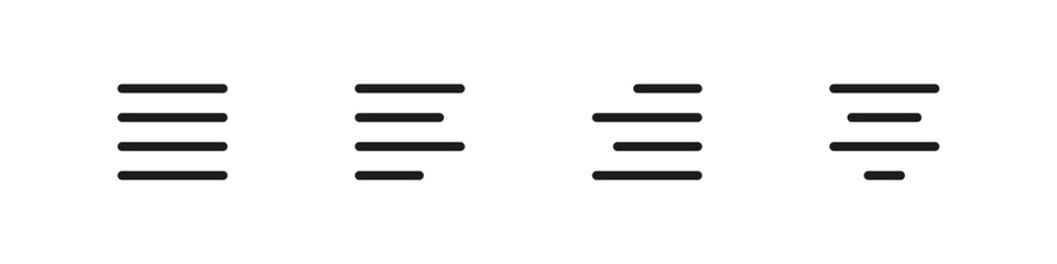 Text alignment orientation vector icon. Left, center and right side document edit.