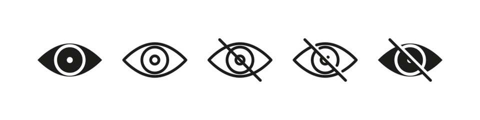 Eye icon vector set. See and unsee sencitive content symbol.