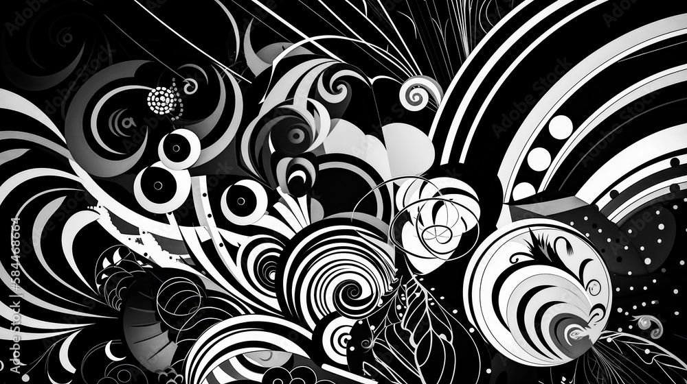 Poster black and white abstract background with swirls and bubbles. generative ai.