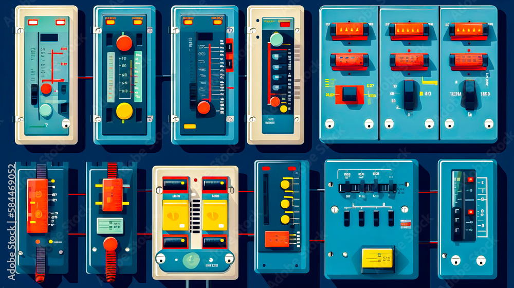 Poster bunch of electronic devices are shown in row. generative ai.