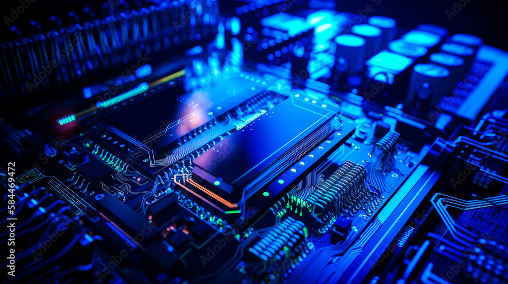 Poster close up of computer mother board. generative ai.