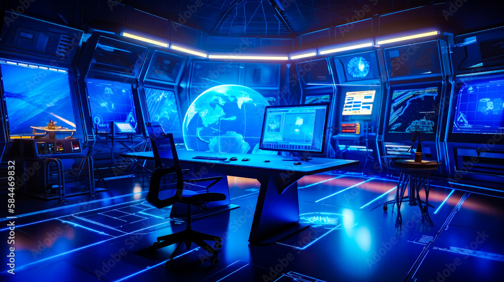 Poster computer room with lot of monitors. generative ai.