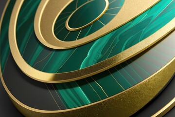 close up of emerald green and yelow gold marble, generative ai background