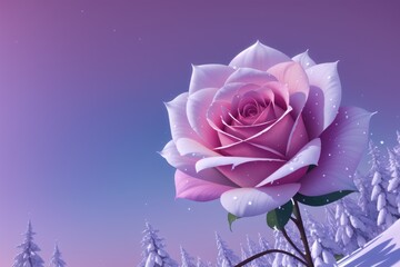 Painting of a rose with snow on it, large flower closeup, generative ai