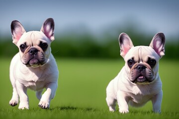 Fototapeta premium Colored French Bulldog. Cute dog, generative ai, looking into camera