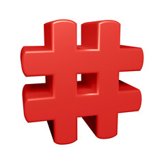 Red hashtag symbol or icon design in 3d rendering