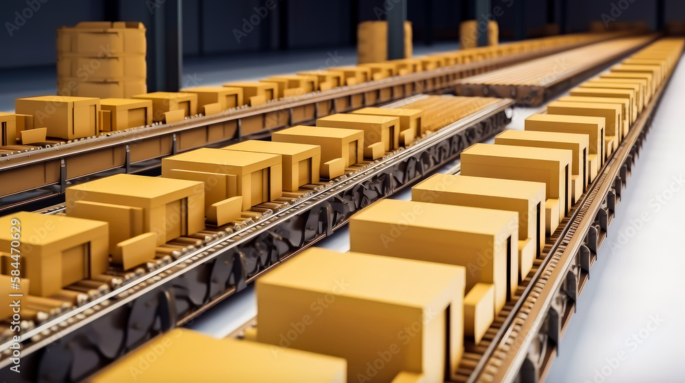 Poster train track with lot of boxes on it. generative ai.