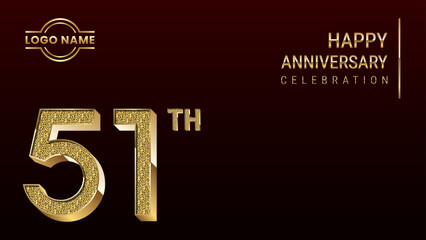 51th Anniversary template design concept with golden number. Vector Template