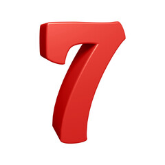 Red number 7 in 3d rendering for math, business and education concept