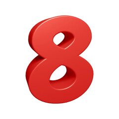 Red number 8 in 3d rendering for math, business and education concept