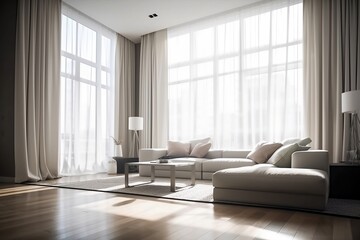 Fototapeta na wymiar Minimalistic modern furniture interior in one shade, illustration, AI generated