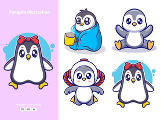 Cute penguin cartoon icon illustration. funny gifts for stickers
