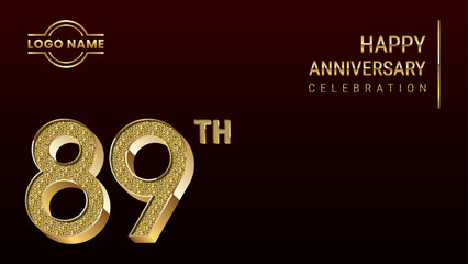 89th Anniversary template design concept with golden number. Vector Template