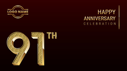 91th Anniversary template design concept with golden number. Vector Template