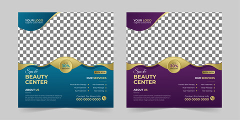 Modern Spa & Beauty Center social media post, Digital marketing agency Corporate banner promotion ads sales, and discount banner vector template design