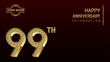 99th Anniversary template design concept with golden number. Vector Template