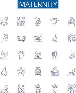 Maternity line icons signs set. Design collection of Pregnancy, childbirth, delivery, motherhood, nursing, gestation, neonatal, infants outline concept vector illustrations