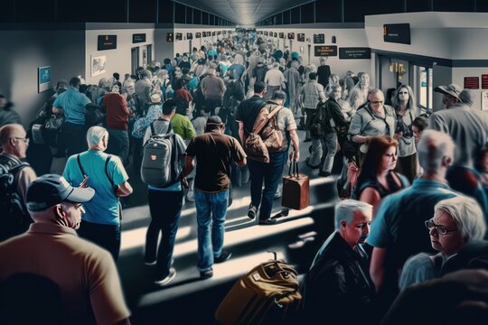 Airport Security Checkpoint with Passengers, generative AI
