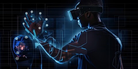 Obraz na płótnie Canvas person wearing VR headset working - Generative Art