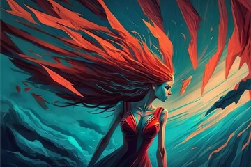 Abstract beautiful girl , colorful surrealism . Creative illustration. (Ai Generate)
