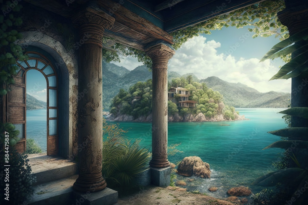 Poster sublime views in a secluded paradise generative ai