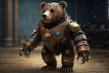 Steampunk Bear Marches on Its Robotic Paws Generative AI