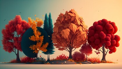 Generative AI illustration of different colorful autumn forest