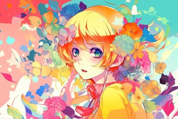 Obraz na płótnie Canvas An anime girl looks at the camera