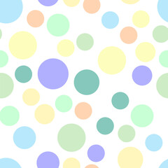 Vibrant seamless repeating pattern of pastel yellow, purple, light green bubbles for printing on clothes, bags, cups, wallpapers, postcards, wrappers and other surfaces