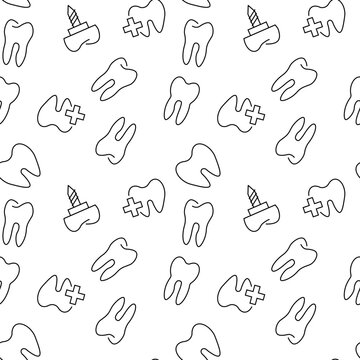Dent Pin and Tooth Treatment Vector Seamless Patterns Made of Icons