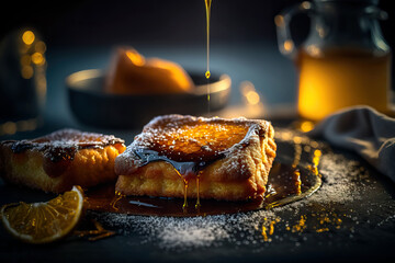 Traditional Spanish torrijas (French toasts). Dessert of Holy Week. Classic Easter Treat in Spain. Generative AI